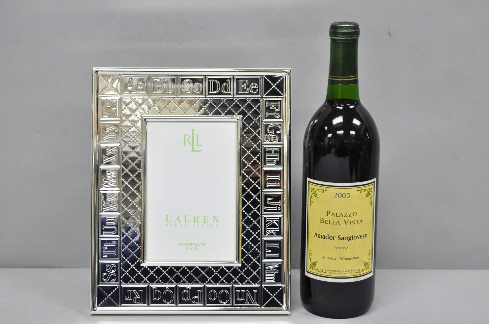 Ralph Lauren Silver Plated 4x6 Picture Frame MacKenzie Quilt Alphabet Motif NIB