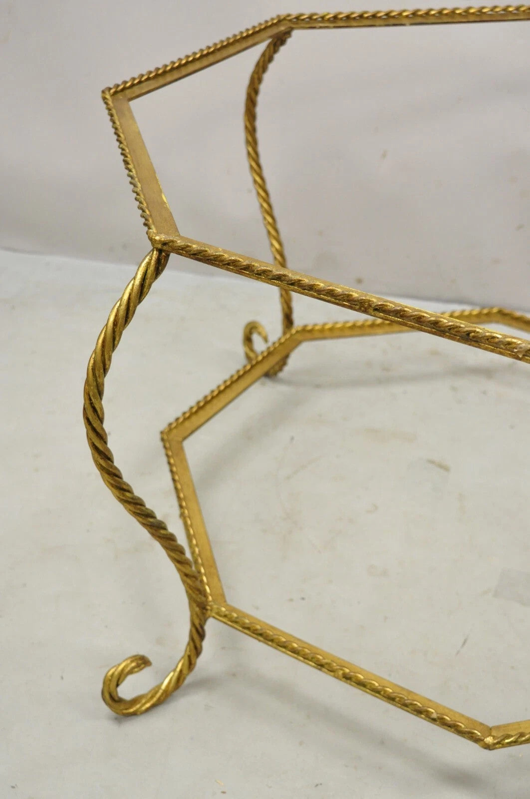 Vintage Italian Hollywood Regency Gold Gilt Iron Rope Metal Coffee Table Base