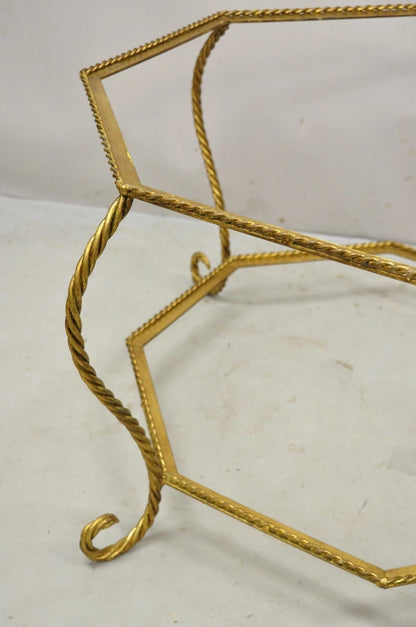 Vintage Italian Hollywood Regency Gold Gilt Iron Rope Metal Coffee Table Base