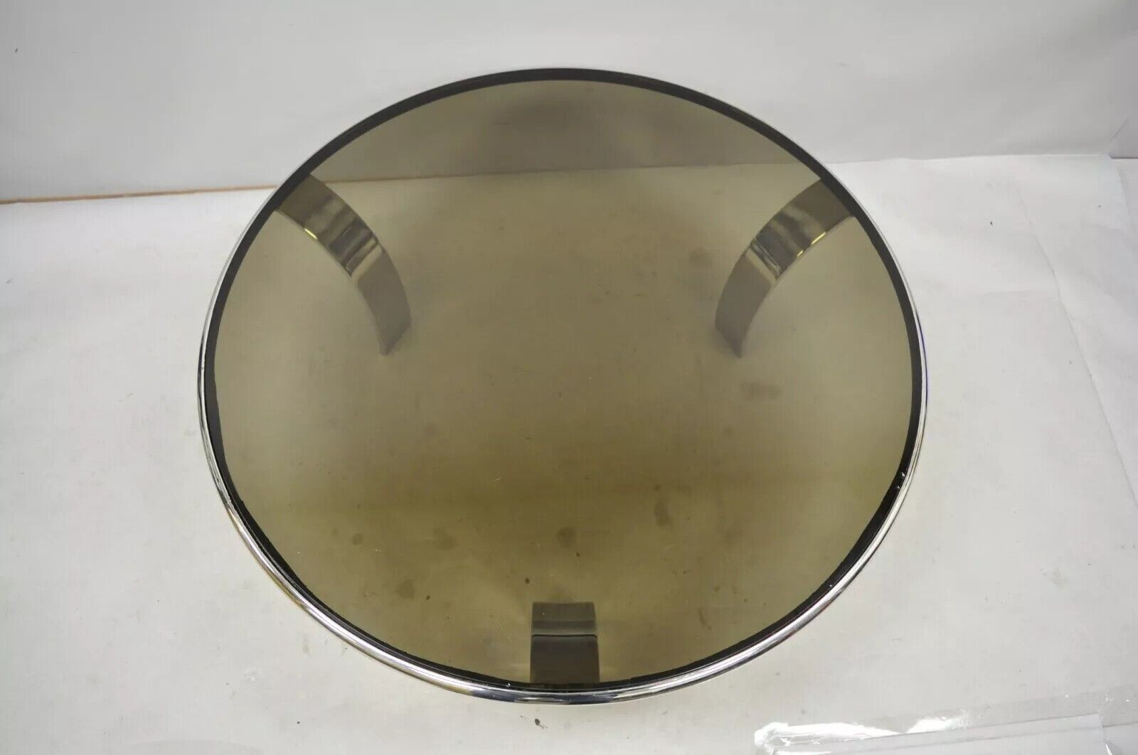 Gardner Leaver for Steelcase Chrome Steel Round Smoked Glass Coffee Table