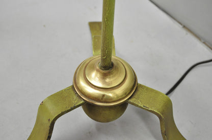 Antique Spanish Renaissance Gothic Green Iron & Brass Tripod Pole Floor Lamp