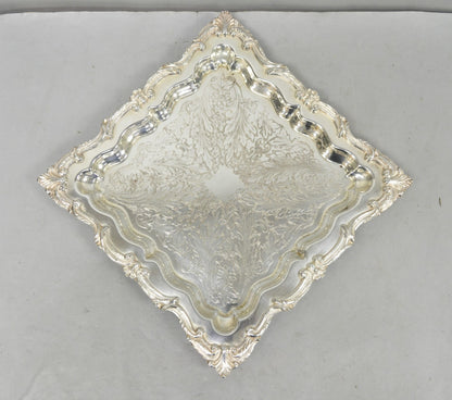 Vintage English Silver Mfg. Silver Plated Ornate Square Bar Serving Platter Tray