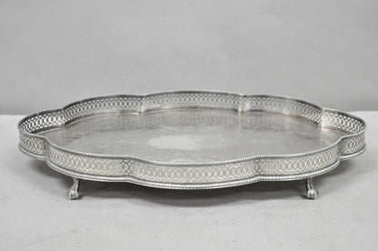 Sheffield England Chippendale Silver Plated Scalloped Serving Platter Bar Tray