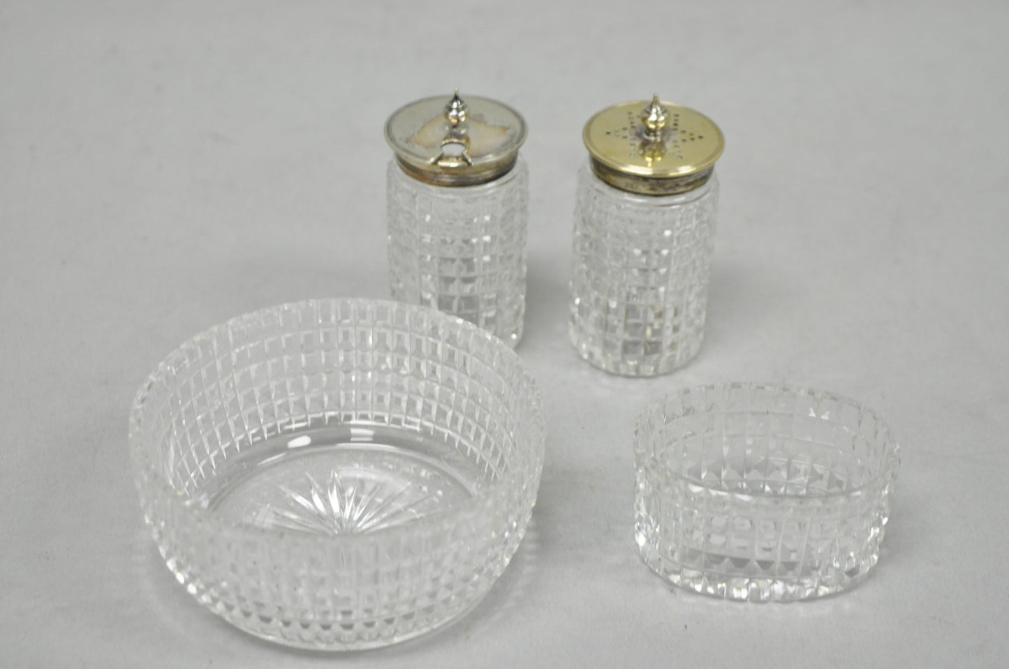 Antique Victorian Silver Plated Footed Cut Glass Breakfast Set Toast Rack w Tray