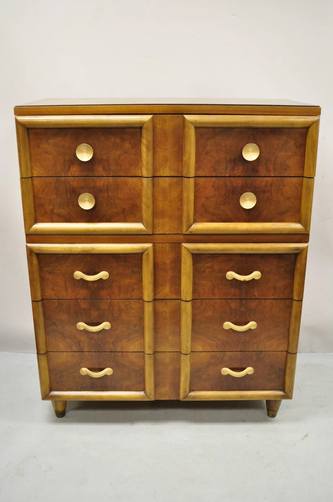 Vintage Mid Century Modern Art Deco Walnut Tall Chest Dresser by Joerns Bros