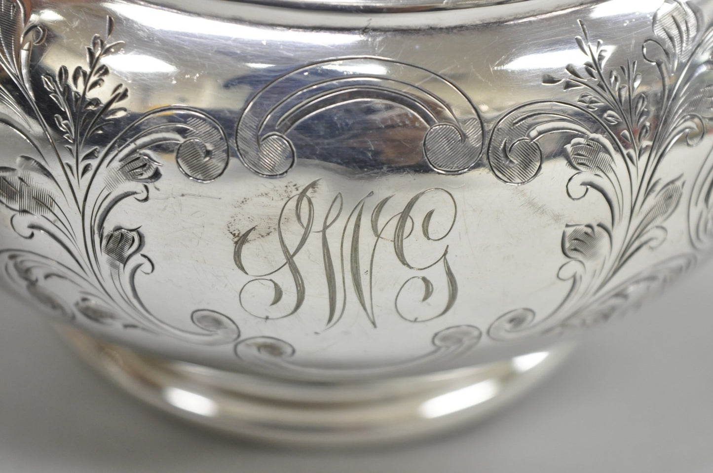 Vintage Victorian Silver Plated Floral Repousse Tea Kettle Teapot w/ Monogram