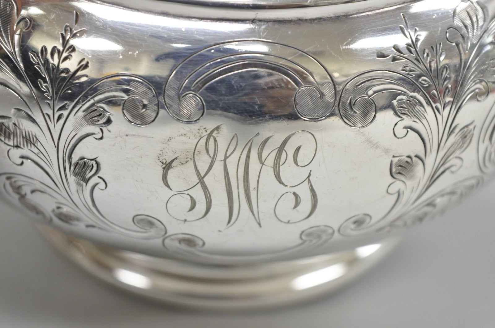 Vintage Victorian Silver Plated Floral Repousse Tea Kettle Teapot w/ Monogram