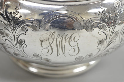 Vintage Victorian Silver Plated Floral Repousse Tea Kettle Teapot w/ Monogram