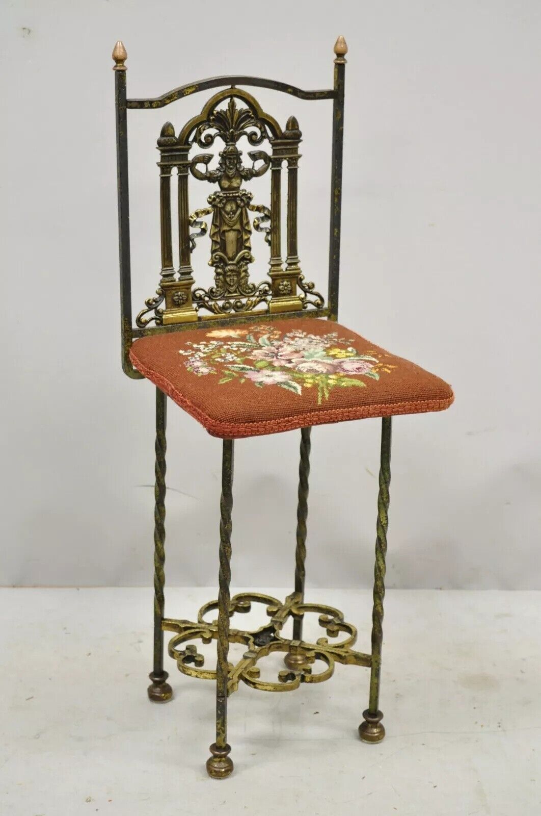 Oscar Bach Attributed Figural Bronze Marble Top Telephone Hall Stand with Chair