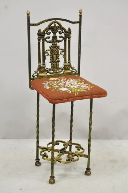 Oscar Bach Attributed Figural Bronze Marble Top Telephone Hall Stand with Chair