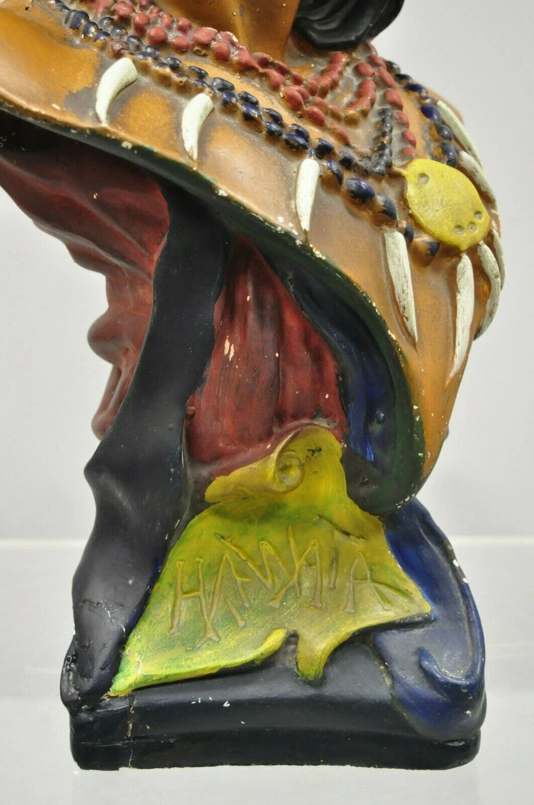 Vintage Hiawatha Native American Chalkware Cigar Store 20" Sculpture Bust Figure