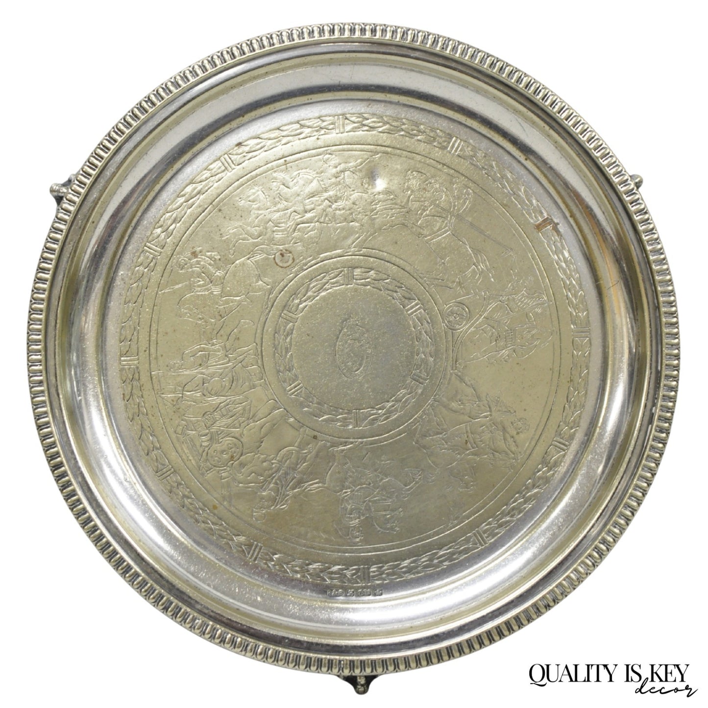 Antique Roberts & Belk Greek Classical Silver Plated 8" Footed Salver Tray Dish