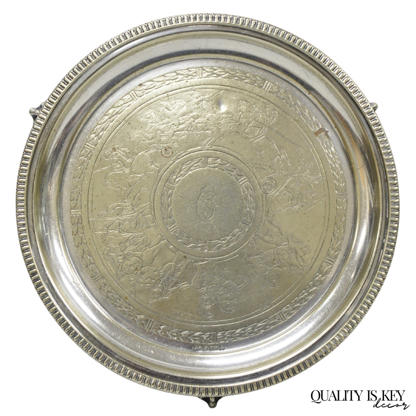 Antique Roberts & Belk Greek Classical Silver Plated 8" Footed Salver Tray Dish