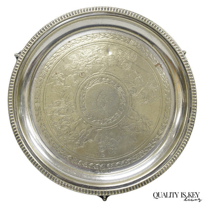 Antique Roberts & Belk Greek Classical Silver Plated 8" Footed Salver Tray Dish