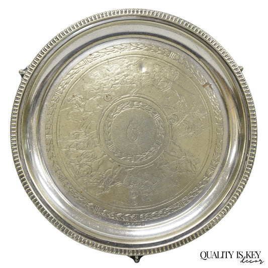 Antique Roberts & Belk Greek Classical Silver Plated 8" Footed Salver Tray Dish