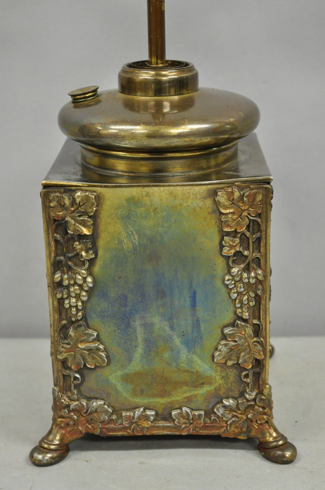 Antique French Art Nouveau Brass Maple Leaf Converted Oil Lamp Table Lamp