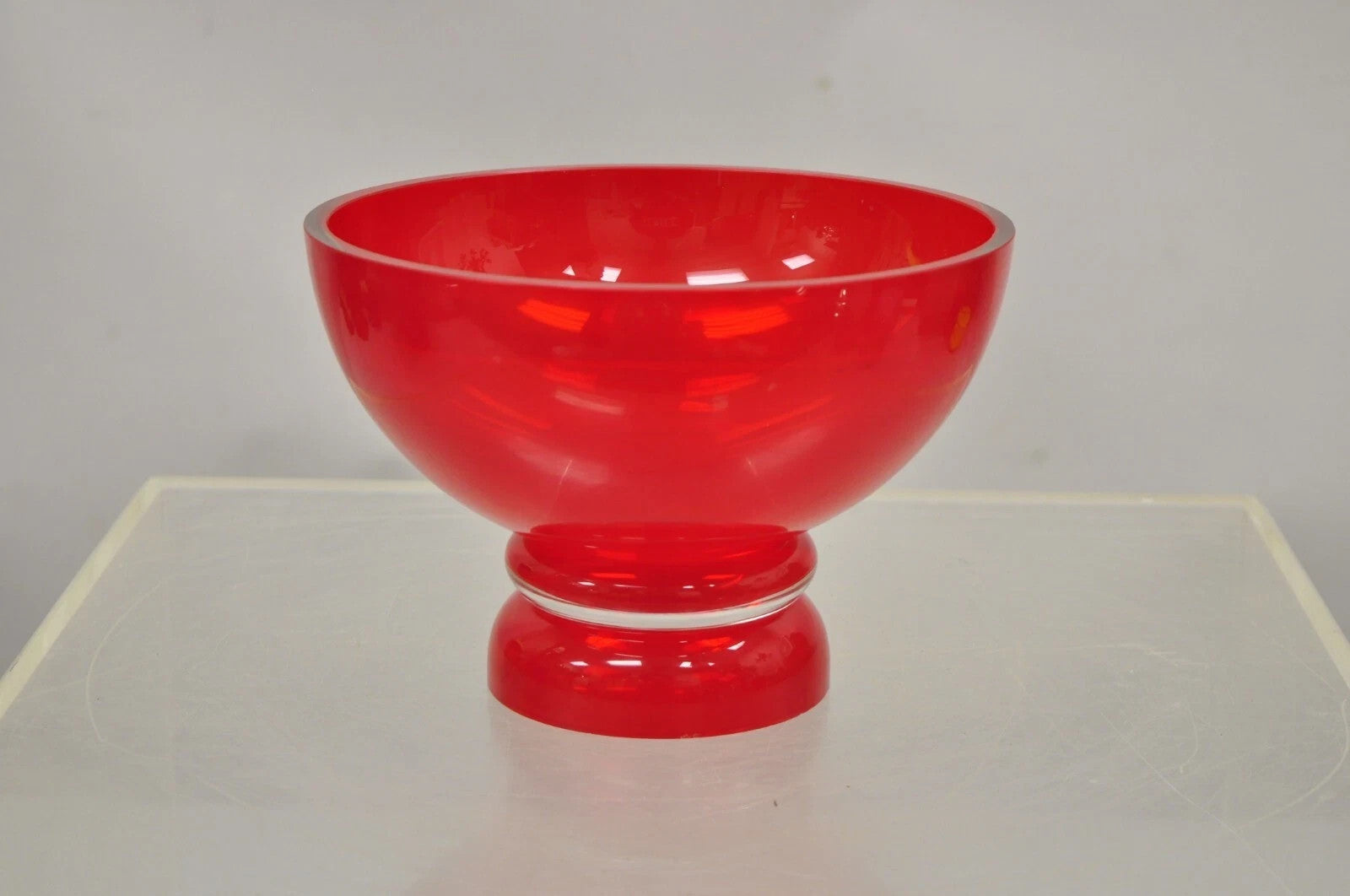 Vintage Marquis Waterford Red 8" Tango Footed Mid Century Modern Glass Bowl
