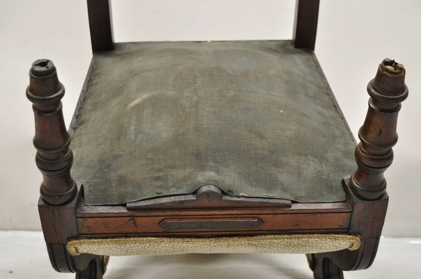 Antique Small Child's Eastlake Victorian Carved Walnut Distress Parlor Arm Chair
