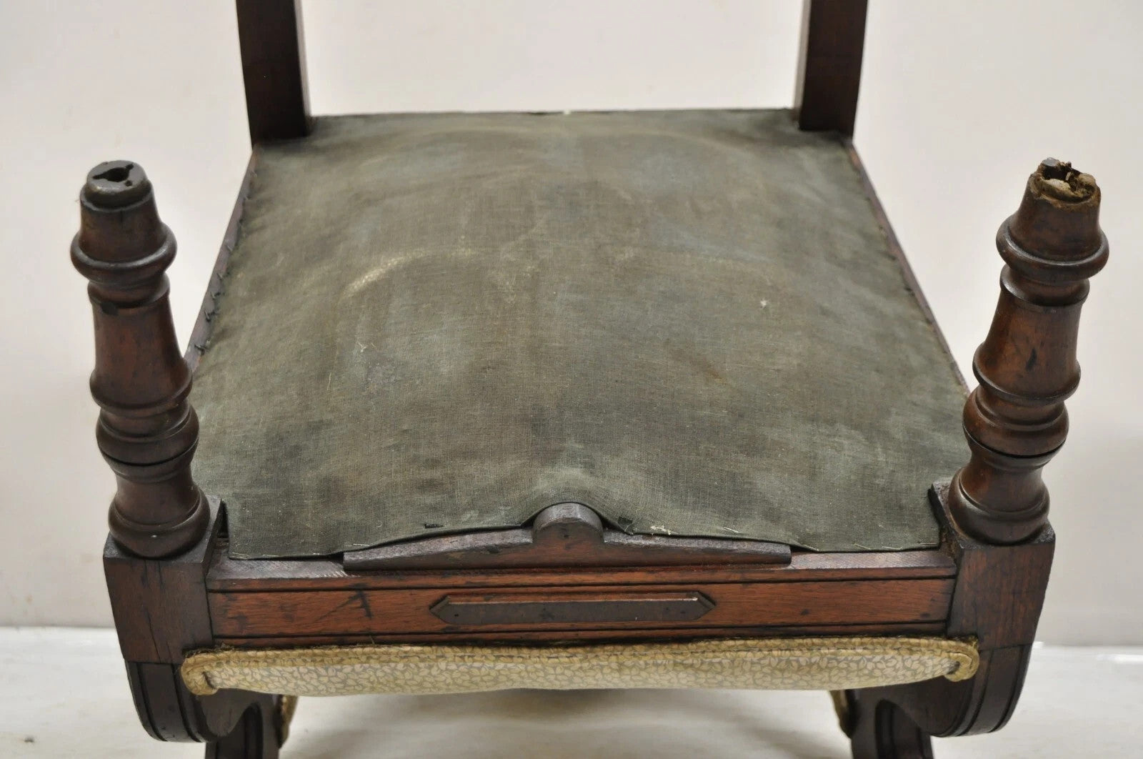 Antique Small Child's Eastlake Victorian Carved Walnut Distress Parlor Arm Chair