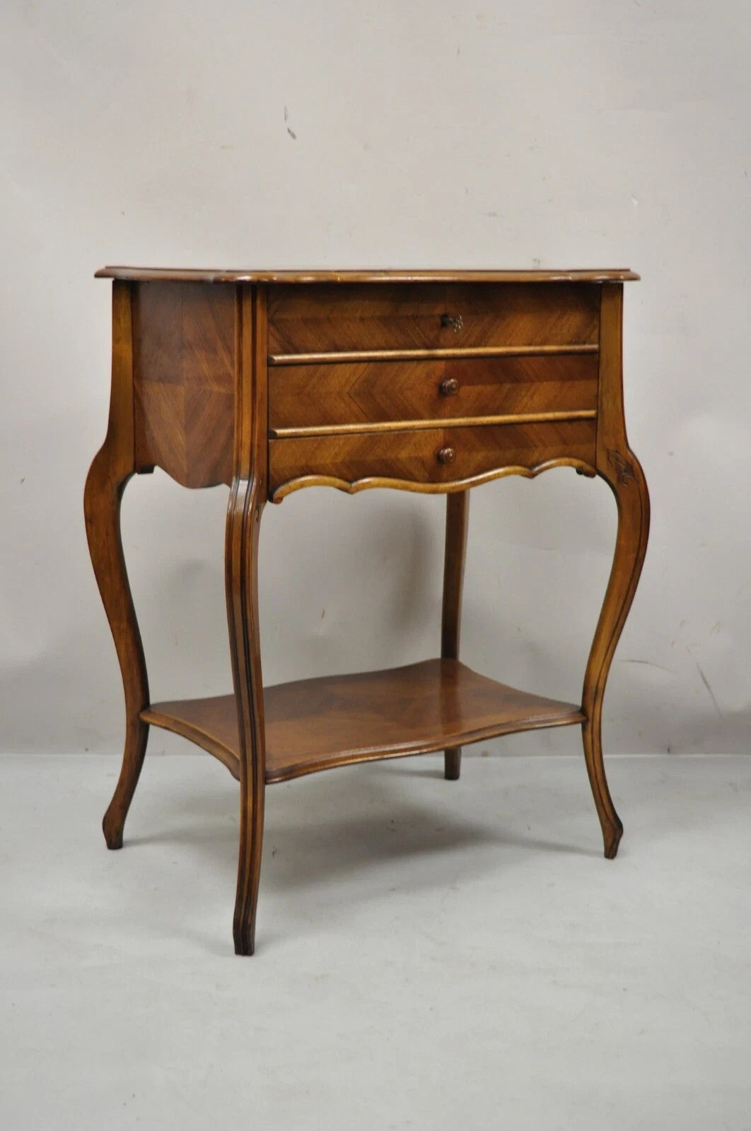 Antique French Victorian Mahogany Sewing Stand Nightstand Side Table w/ Flip Top