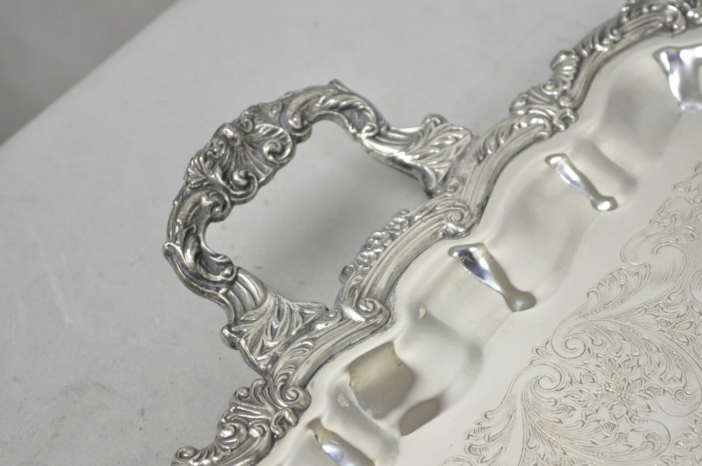 Vintage English Victorian Silver Plated Twin Handle Bar Serving Platter Tray