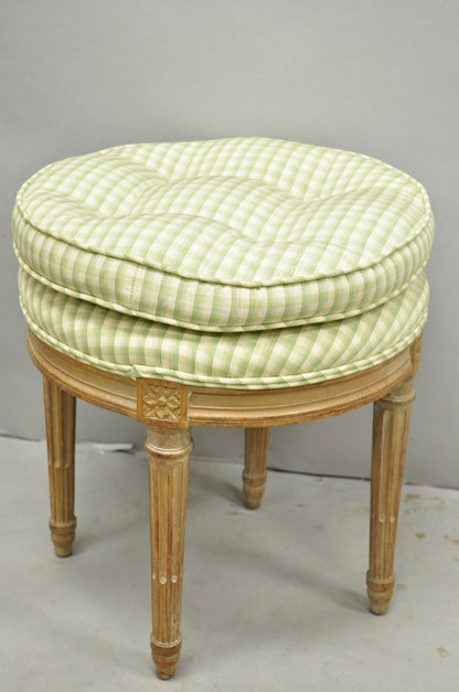 Vintage French Country Louis XVI Style Round Seat Carved Vanity Stool Chair