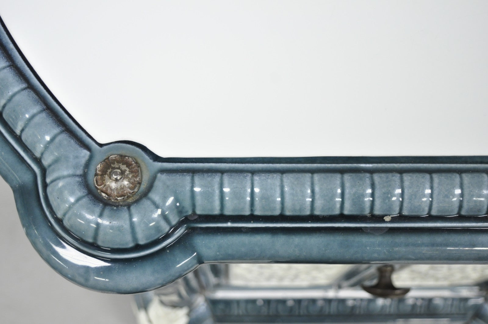 Antique French Victorian Blue White Porcelain Enamel Cast Iron Radiator Cover