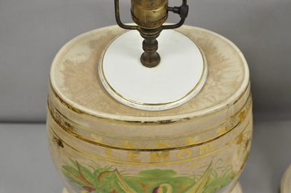 Antique Nichols Salford & Co Raspberry & Lemon Spirit Barrel Table Lamps a Pair