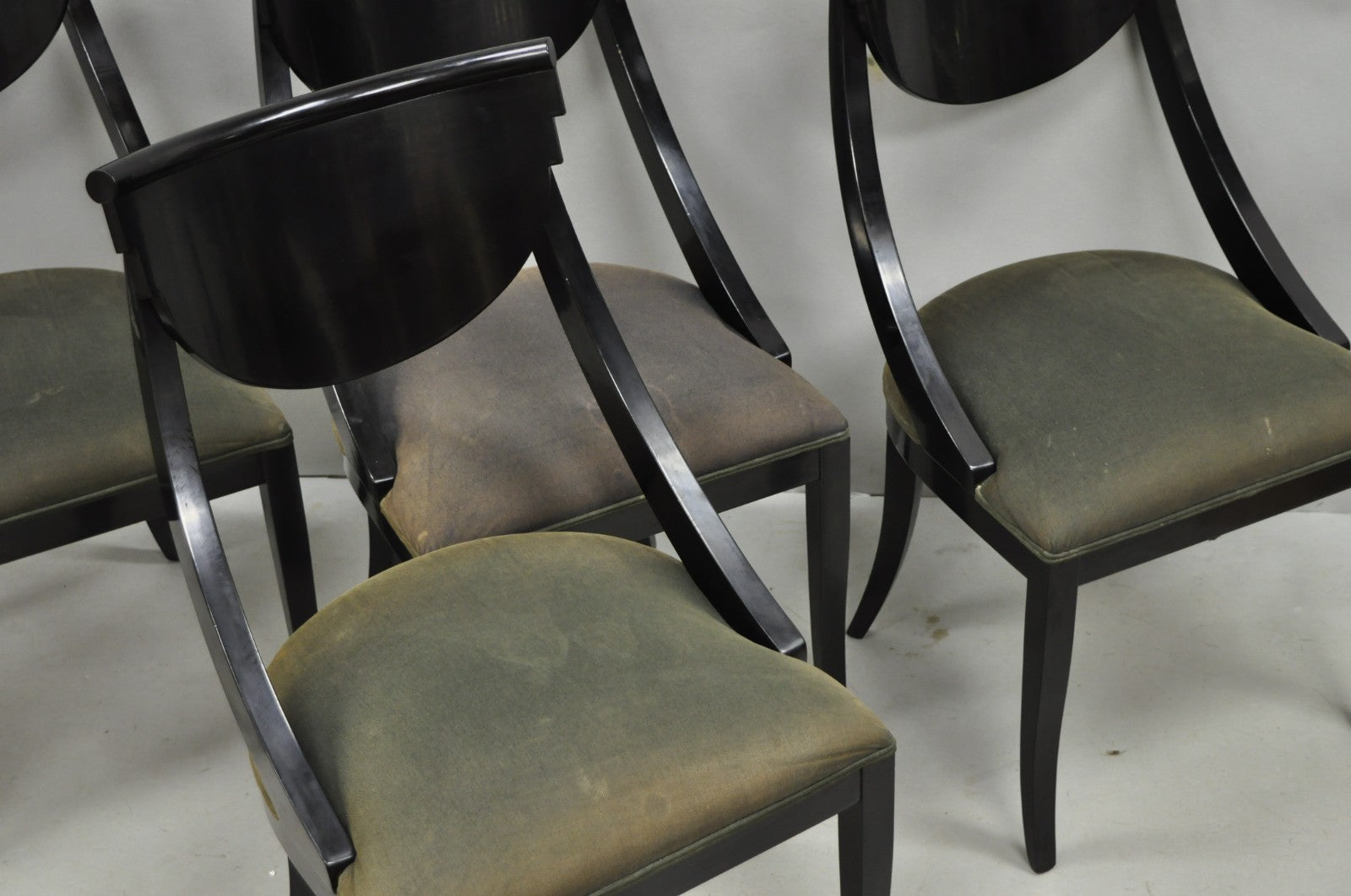 Pietro Constantini Italian Regency Black Lacquer Klismos Dining Chairs Set of 4