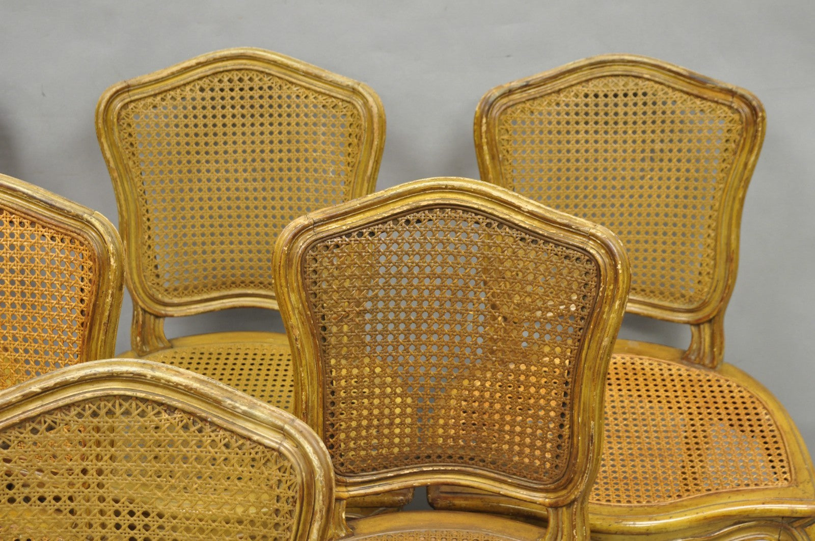 Vintage French Provincial Louis XV Style Cane Dining Side Chairs - Set of 6