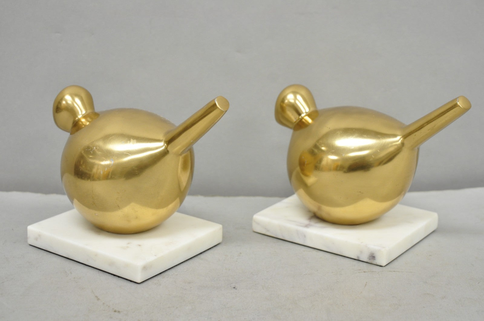 Modern Gold Marble Pheasant Quail Bird Dove Brass Modernist Sculpture - a Pair