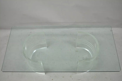 Mid Century Modern Curved Lucite Double Pedestal Rectangular Glass Coffee Table