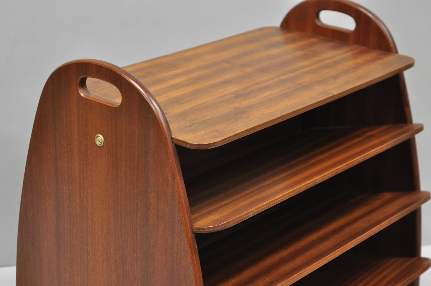 Mid Century Danish Modern Teak Wood Magazine Rack Book Stand Bookcase Side Table