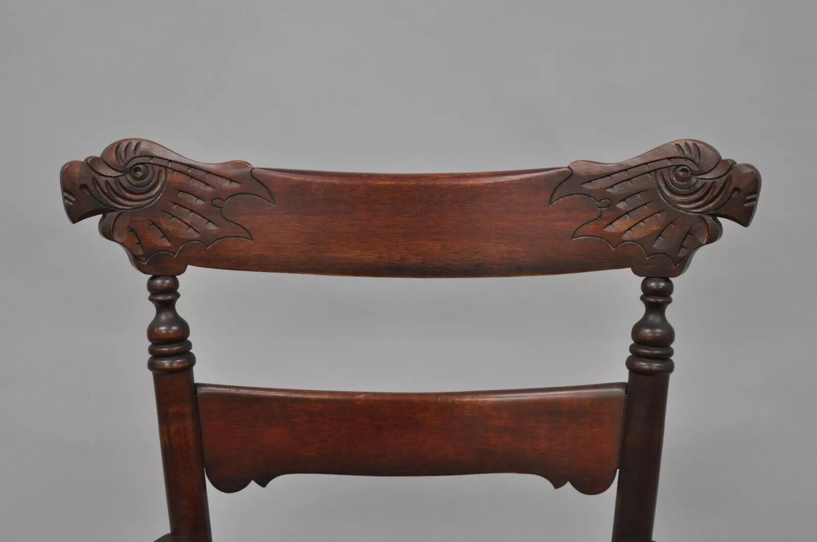 Antique Victorian Carved Mahogany Figural Eagle Cane Seat Rocker Rocking Chair