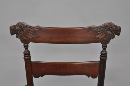 Antique Victorian Carved Mahogany Figural Eagle Cane Seat Rocker Rocking Chair