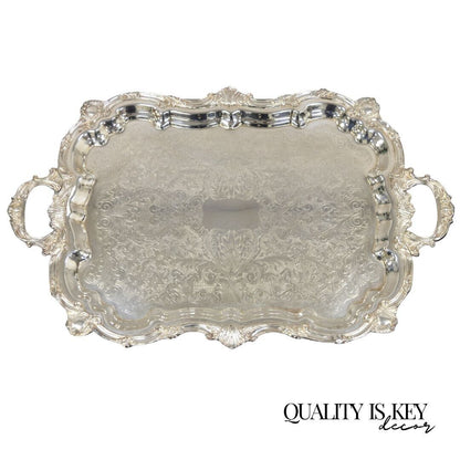 Vintage English Silver Mfg Corp Large Silver Plated Etched Platter Tray