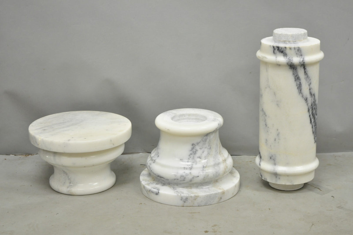 Vintage Italian Classical White Marble Column Form Round 32" Pedestal Bust Stand