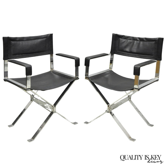Vintage Alessandro Albrizzi Italy Mid Century Modern Chrome Director Chair Pair