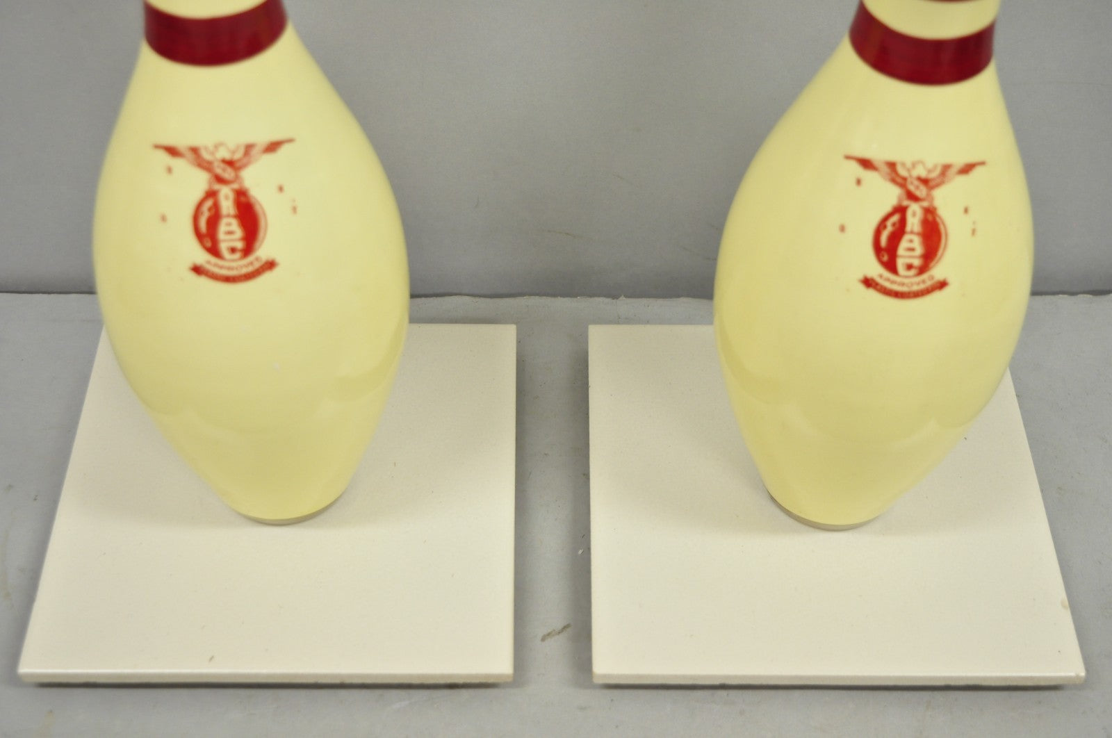 Vintage Mid Century Modern Bowling Pin Man Cave Game Room Table Lamps - a Pair