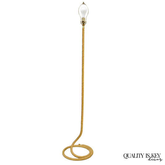 Vintage French Mid Century Modern Audoux Minet Style Coil Lasso Rope Floor Lamp