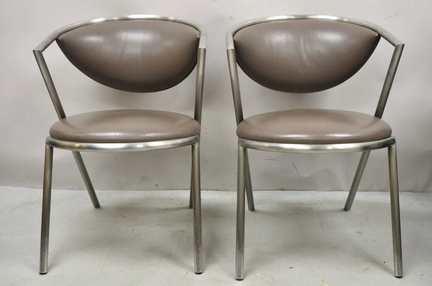 Vintage Brueton Mid Century Modern Tubular Steel Cat Eye Lounge Chairs - a Pair