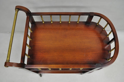 Vintage French Regency Mahogany 2 Tier Brass Gallery Rolling Bar Cart Server