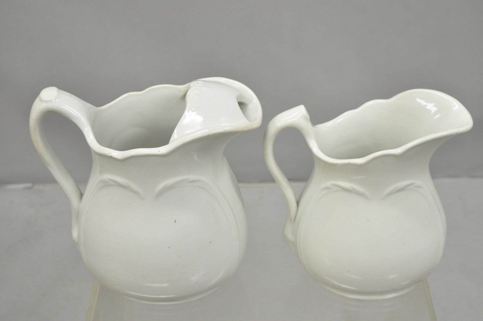 Vintage English Ironstone White Farmhouse Milk Water Pitchers - Set of 2