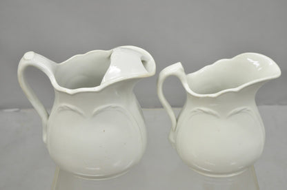 Vintage English Ironstone White Farmhouse Milk Water Pitchers - Set of 2