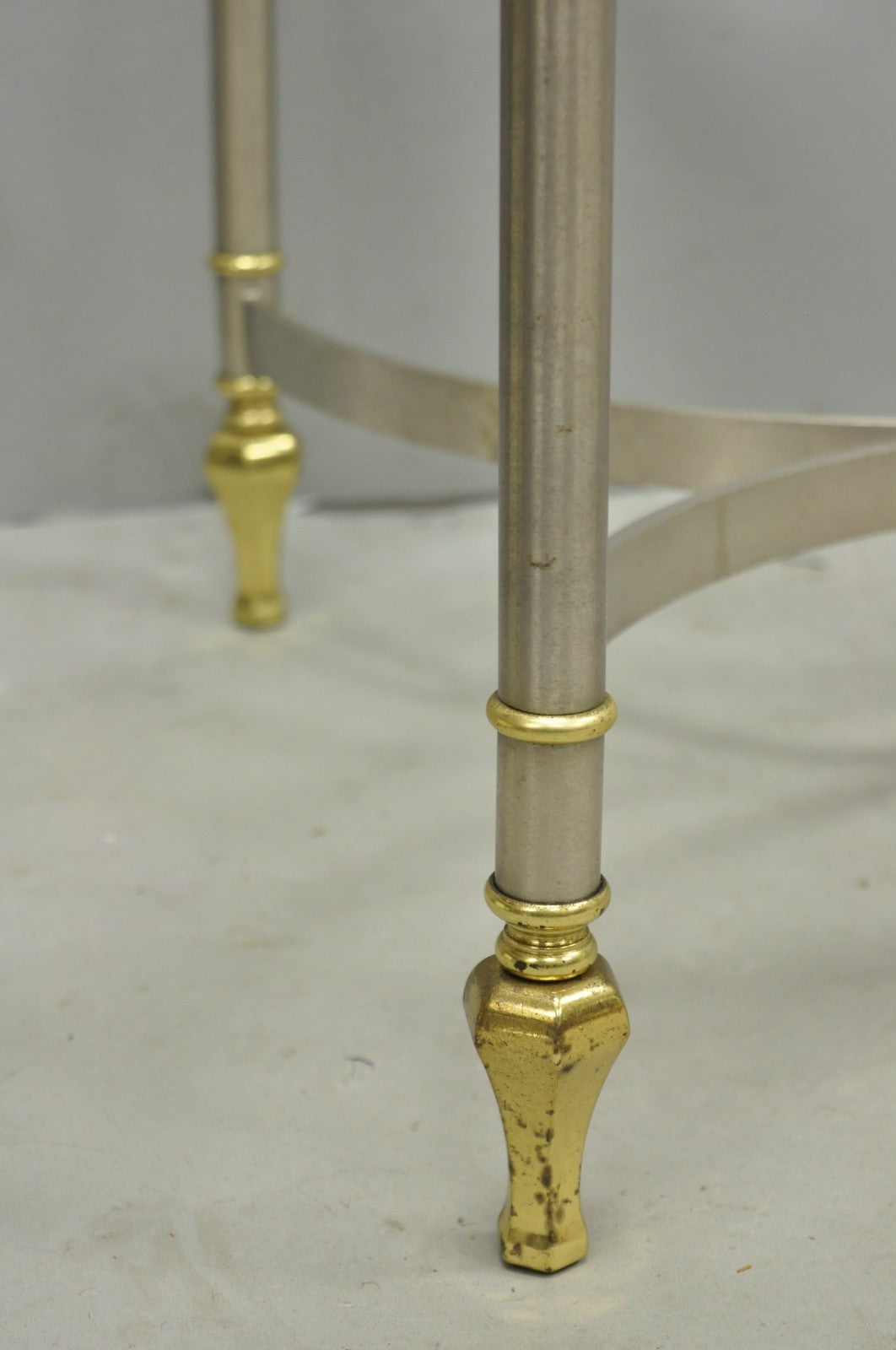 Vintage French Directoire Maison Jansen Style Steel Brass Low Square Side Table