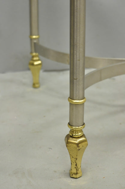 Vintage French Directoire Maison Jansen Style Steel Brass Low Square Side Table