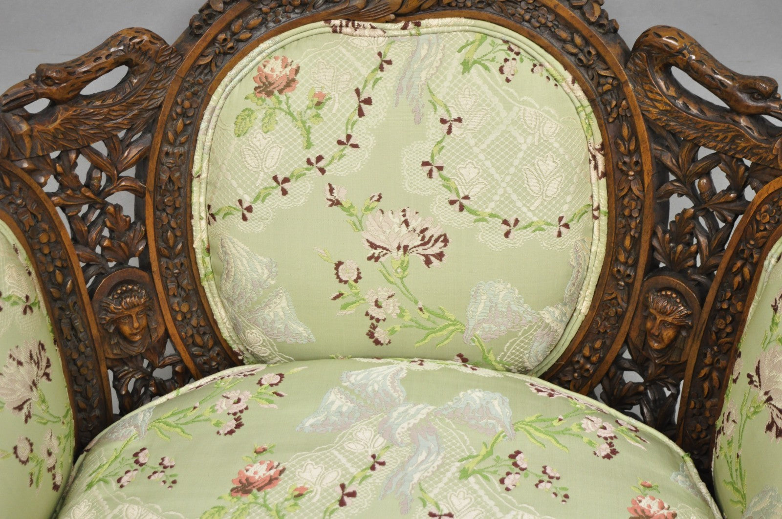 Antique Italian Regency Swan Carved Walnut French Victorian Club Lounge Chair