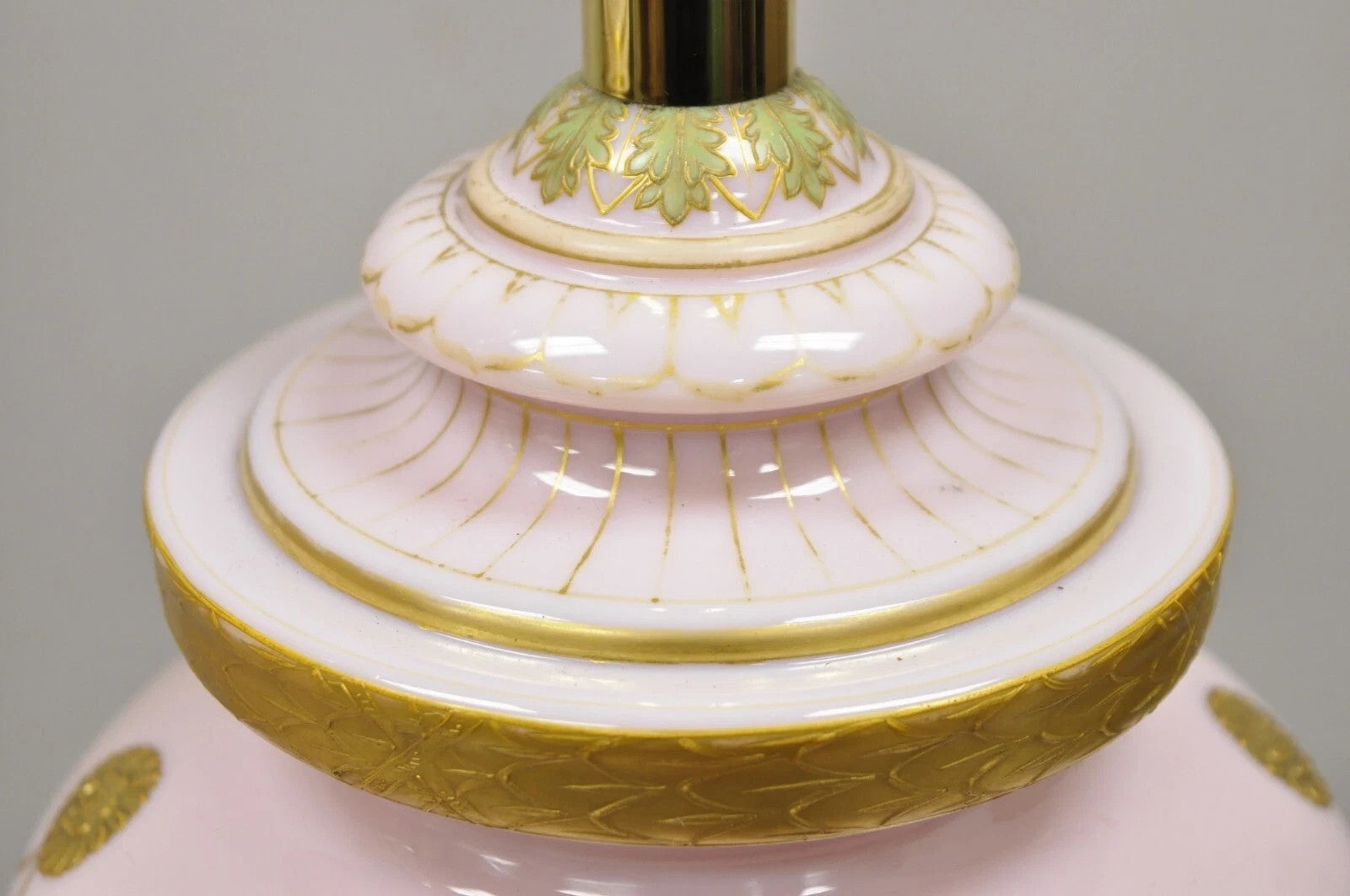 Antique French Louis XV Pink Porcelain Gold Painted Bulbous Table Lamps - a Pair