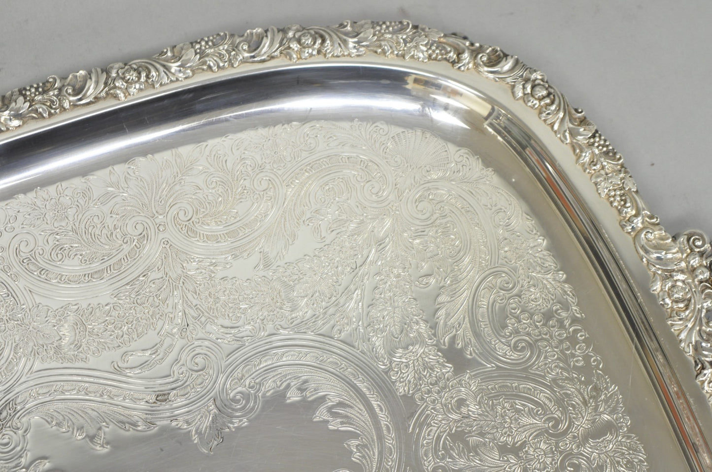 Antique E.G. Webster & Son Victorian Silver Plated Floral Repousse Serving Tray