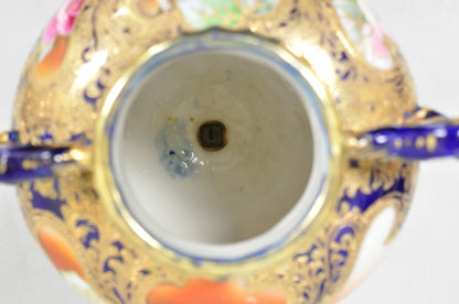 Antique Nippon Hand Painted Floral Design Cobalt Blue Porcelain Bolted Urn Vase